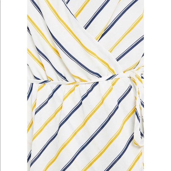 White with Blue & Mustard Stripes Wrap Maxi Dress - Picture 7 of 8